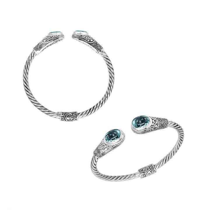 AB-1085-BT Blue Topaz Quartz Sterling Silver Bangle – Handcrafted In Bali for wholesale by Bali Designs