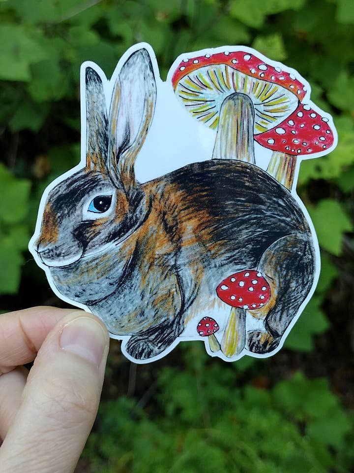 Mushroom Forest Bunny Vinyl Sticker for wholesale by Tarasance