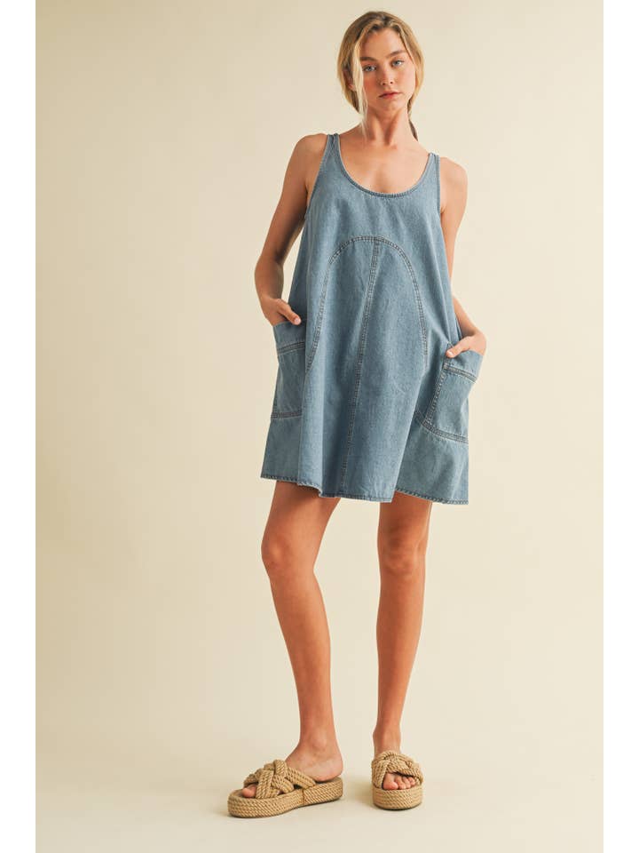 SIDE POCKET SLEEVELESS DENIM DRESS for wholesale on Faire