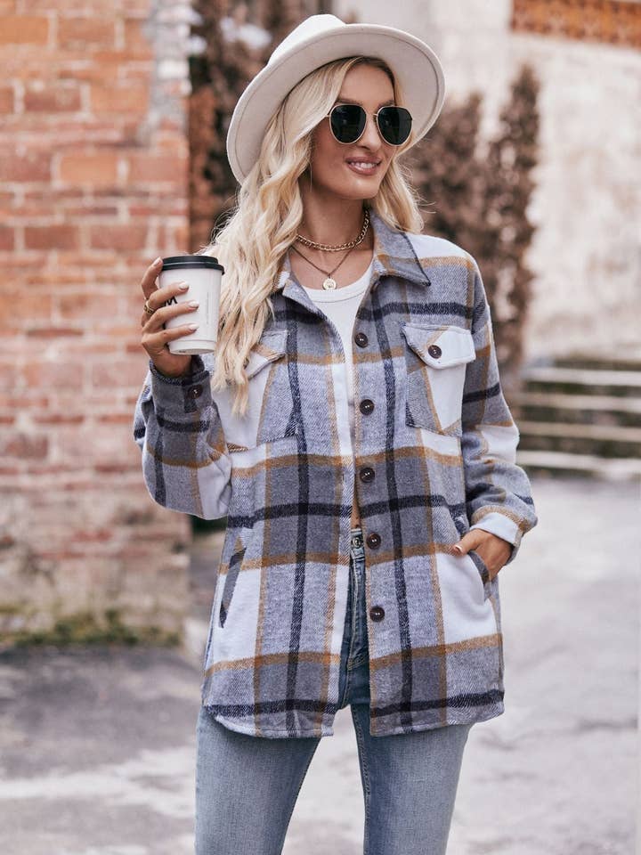 Lovesoft - Wholesale Shirt Jacket/Shacket - Women's - Women's Plaid Jacket Casual Loose Pocket Shirt