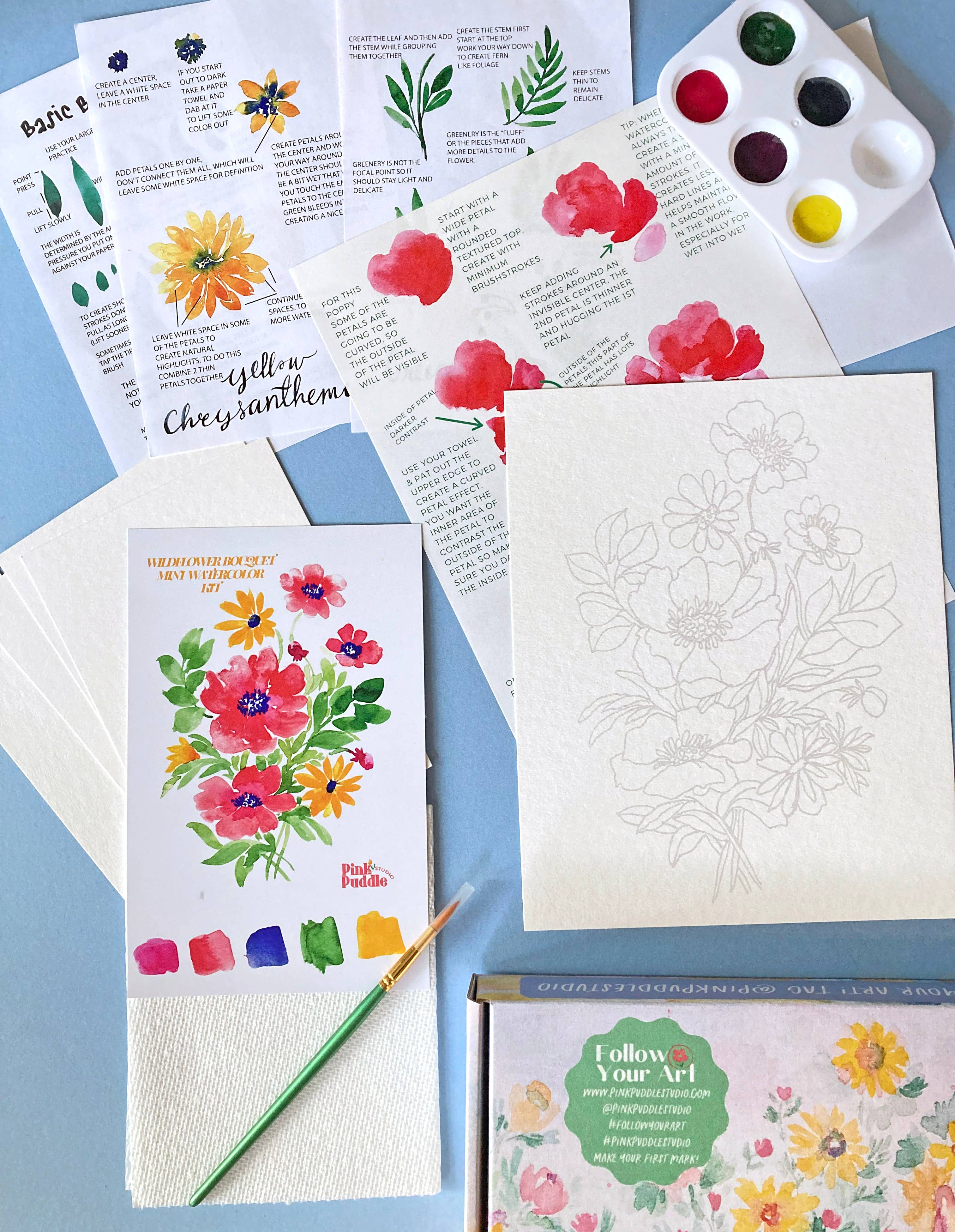 Pink Puddle Studio - Wholesale DIY Craft Kit - Wildflower Bouquet Flower Watercolor Painting DIY Kit1