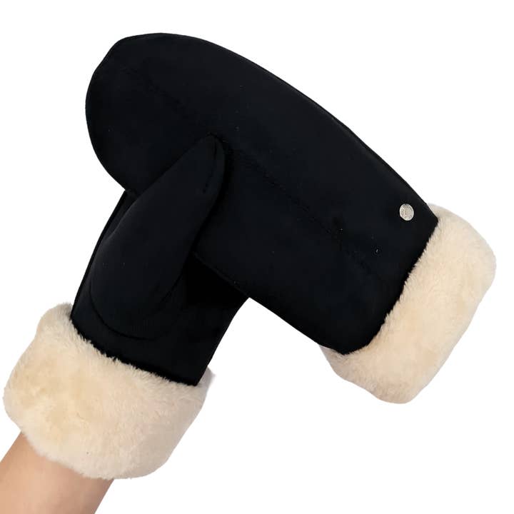 Allesco Inc. - Wholesale Mittens - Women's - Club Rochelier Ladies Faux Suede Mitt, Contrast Sherpa Cuff