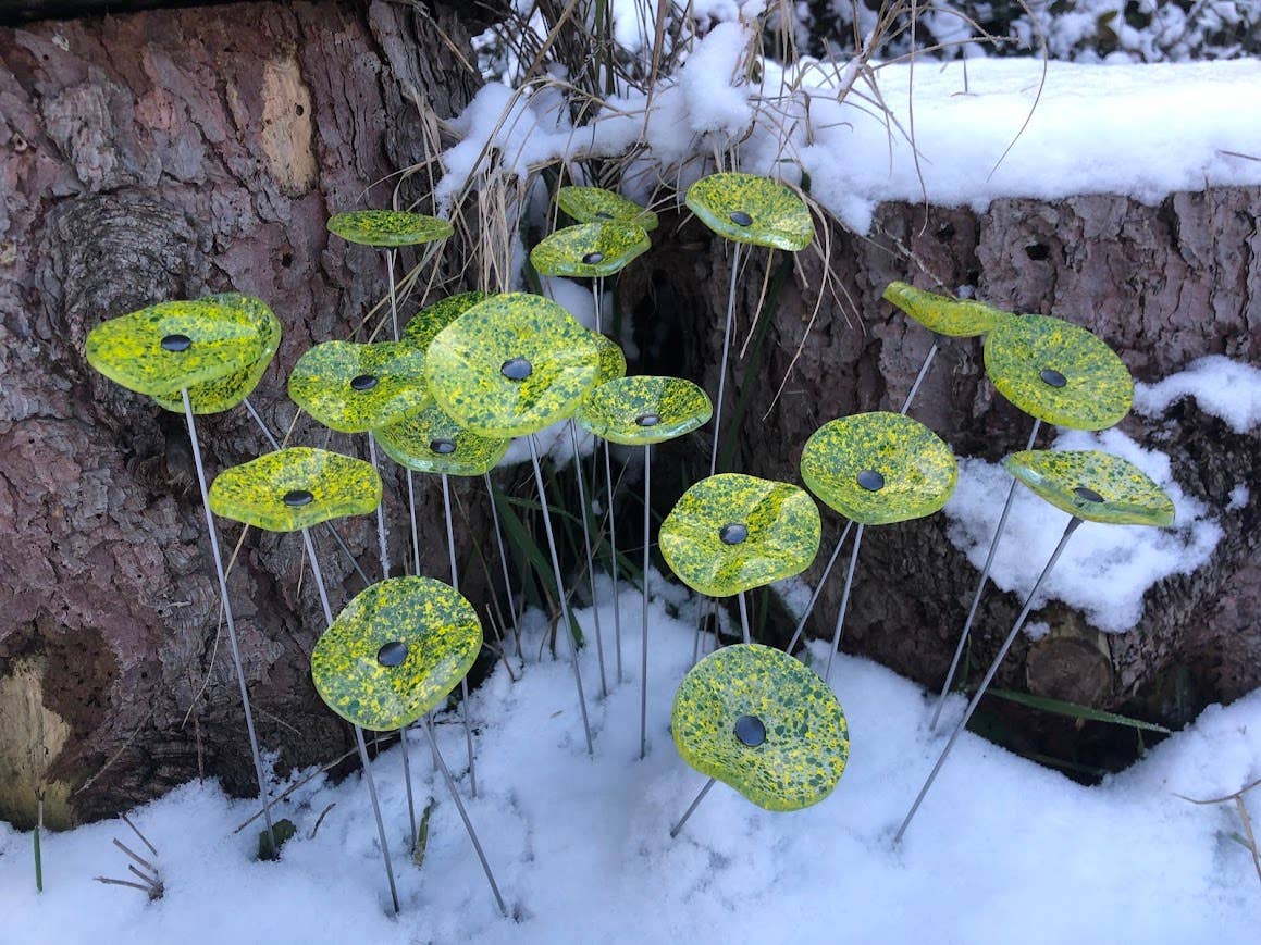 CARNEOL GLASS - Vendita all'ingrosso Paletti da giardino/prato - Piccolo Fiore di Vetro Trasparente per Esterni - Verde Mela e Giallo4