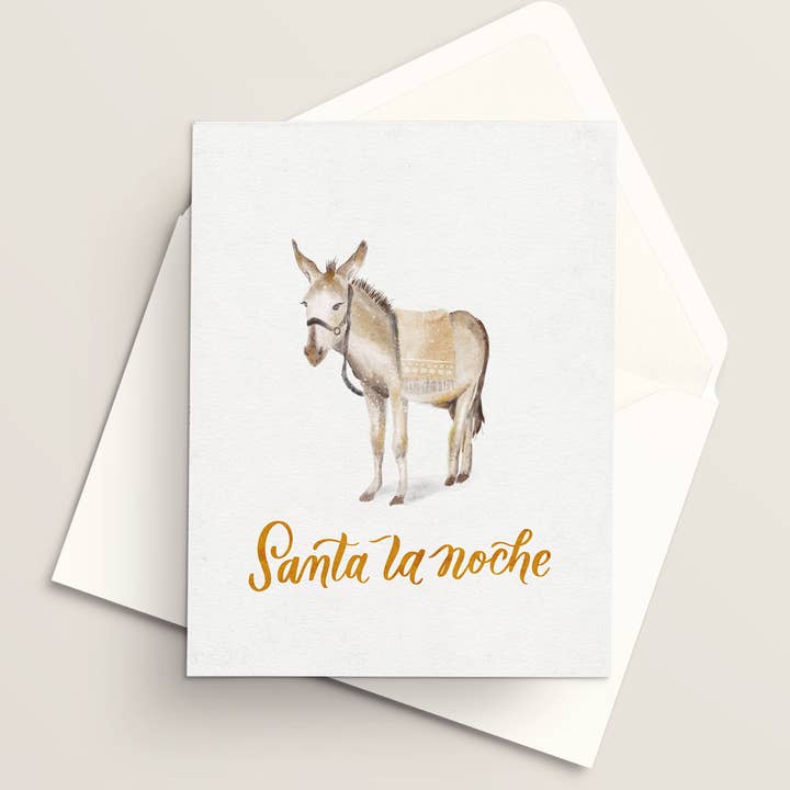 Vivi Furlong - Wholesale Christmas Card - Oh holy night watercolor donkey Christmas greeting card | Christian greeting card | Hand-made greeting card | Holiday greeting card | Christmas cards | Christmas 2025 | Faith-based 2