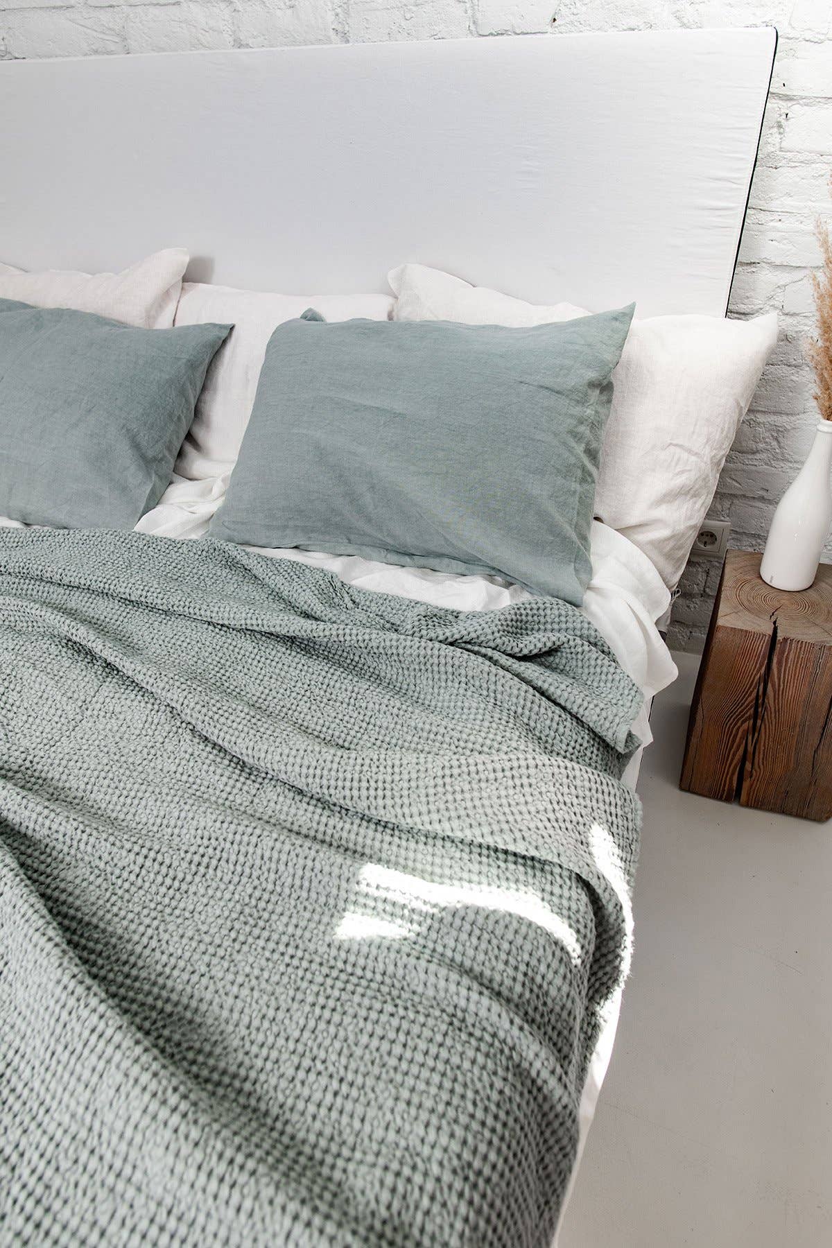 Linen waffle blanket in Sage Green for wholesale on Faire0
