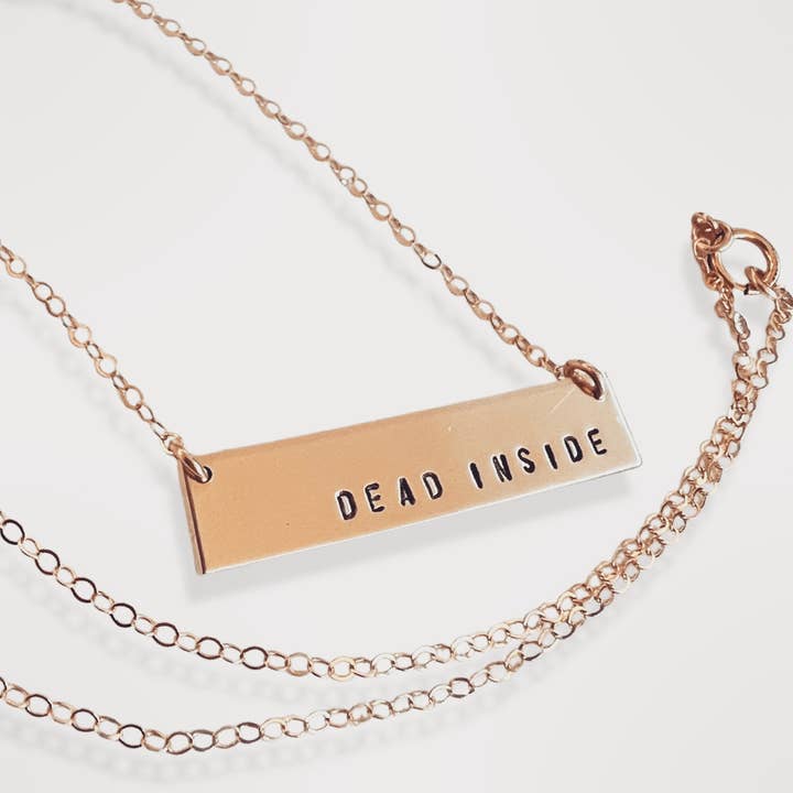 Dead Inside/Bar Necklace/anti tarnish jewelry/gold fill bar for wholesale by Lux + Luca Jewelry Co.