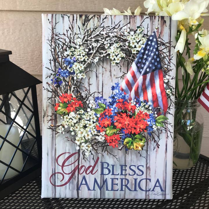 Patriotic Wreath Canvas Wall Art for wholesale by Glow Decor