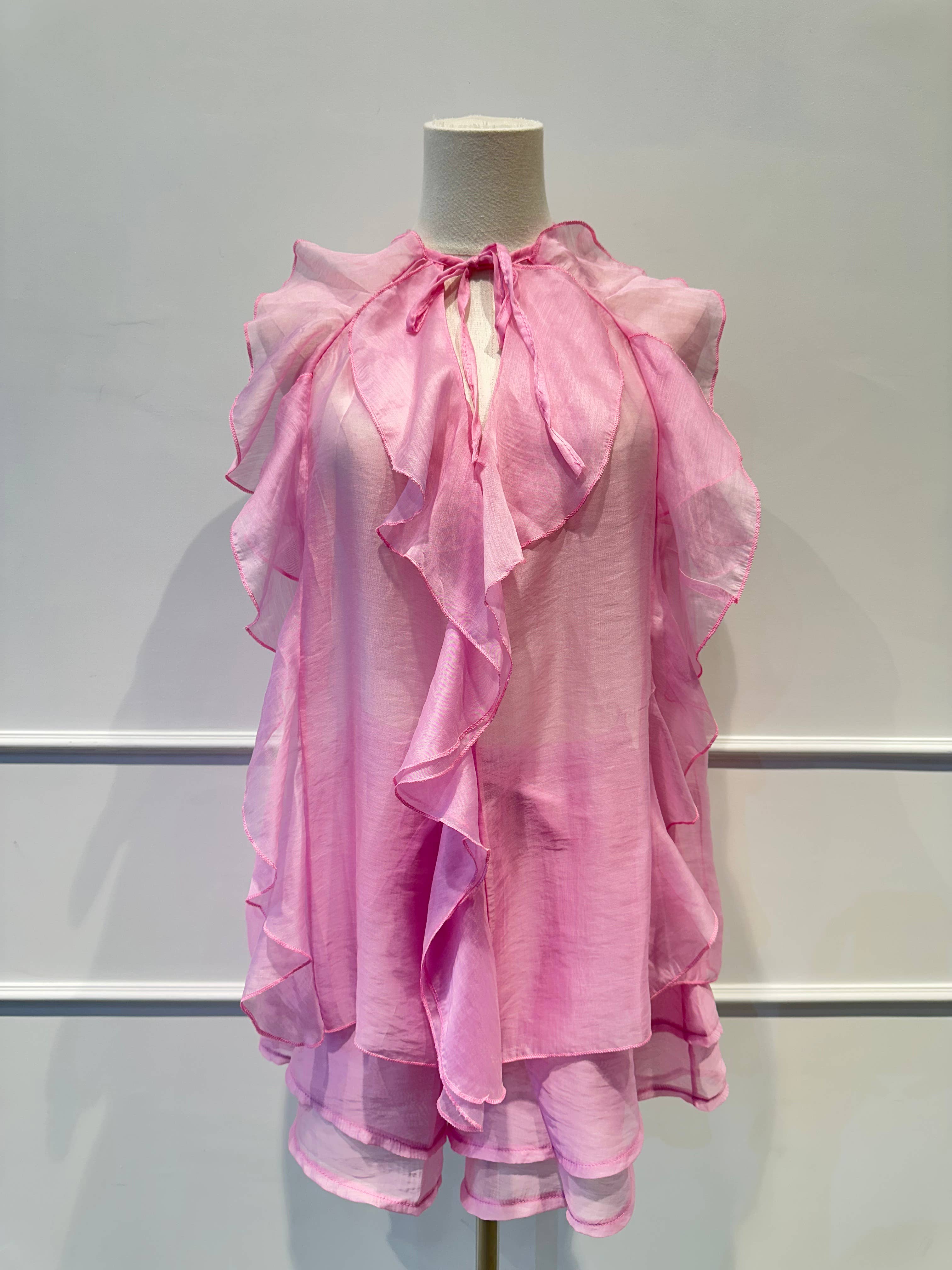 AMARIA - Vente Ensemble haut et short (PAS d'intérieur) - Femme - Ensemble Voile à Volants –Top Fluide & Short 767367485