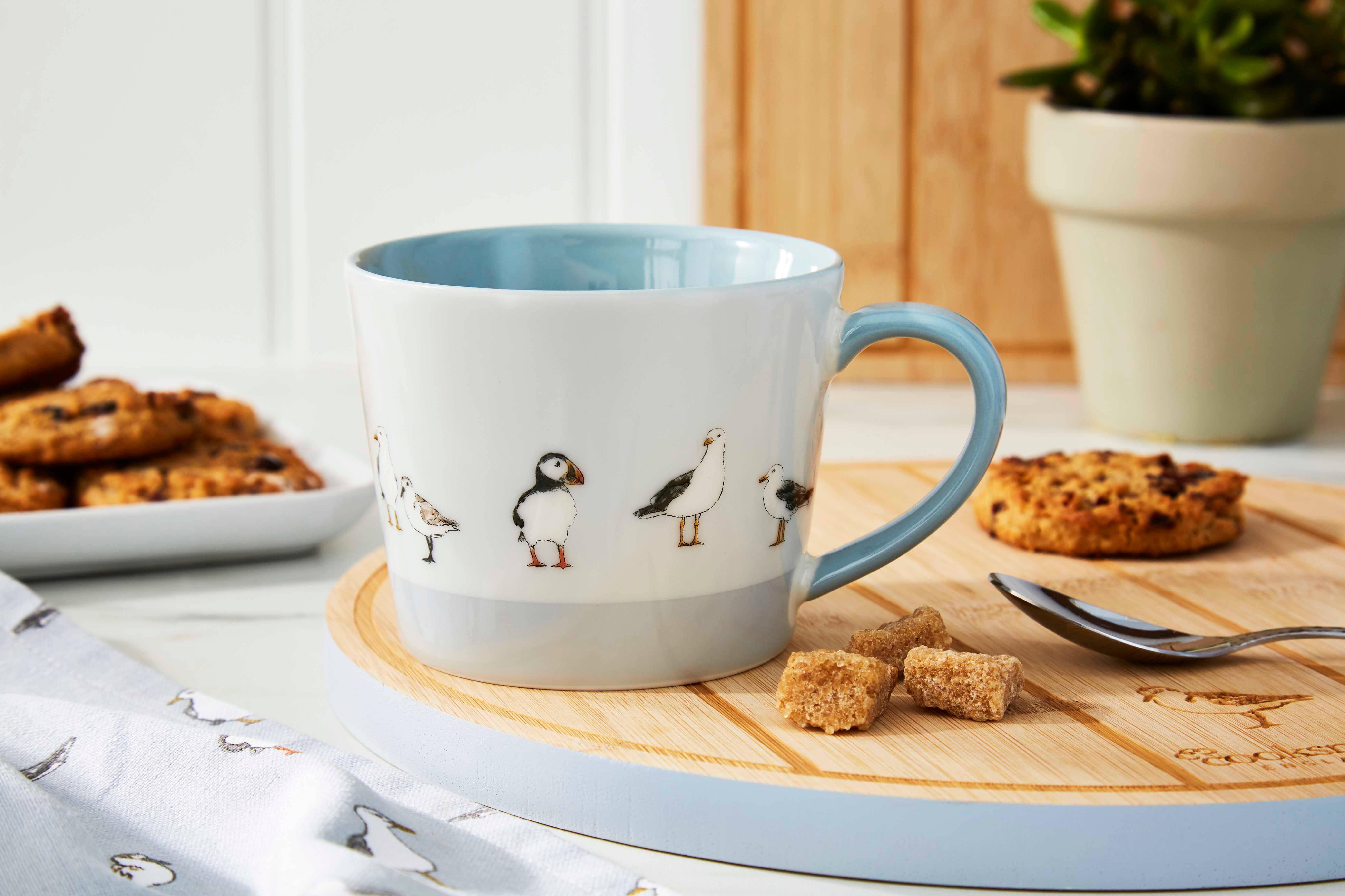 Blue Conical Mug Coastal Birds for wholesale on Faire