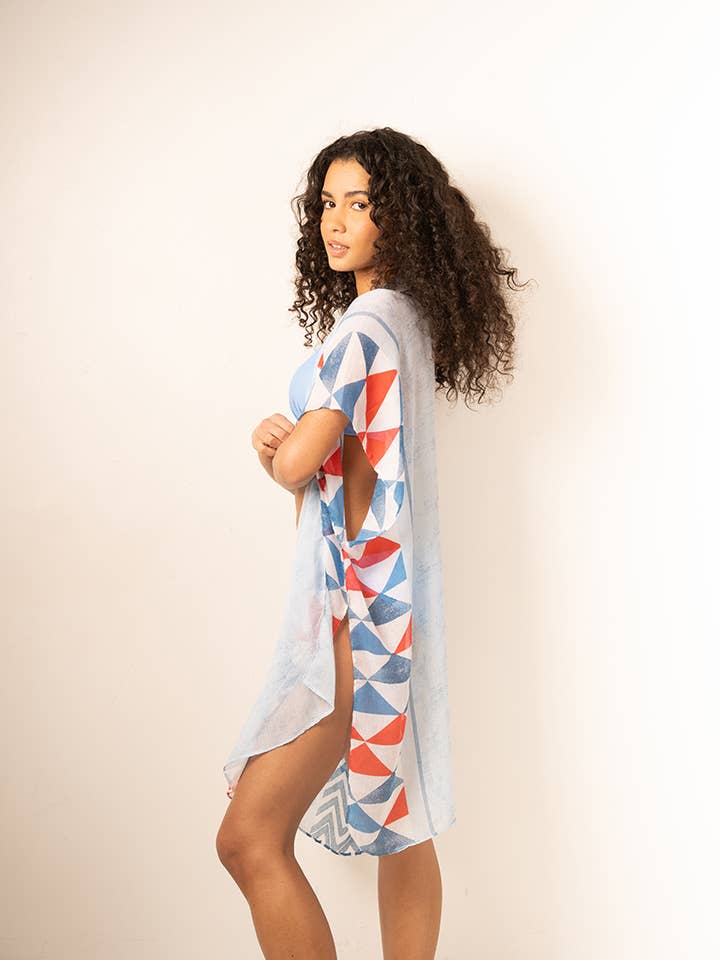 Belle Com'Elle - Wholesale Poncho - Women's - Geometric Design Lightweight Open Beach Poncho/PL24891