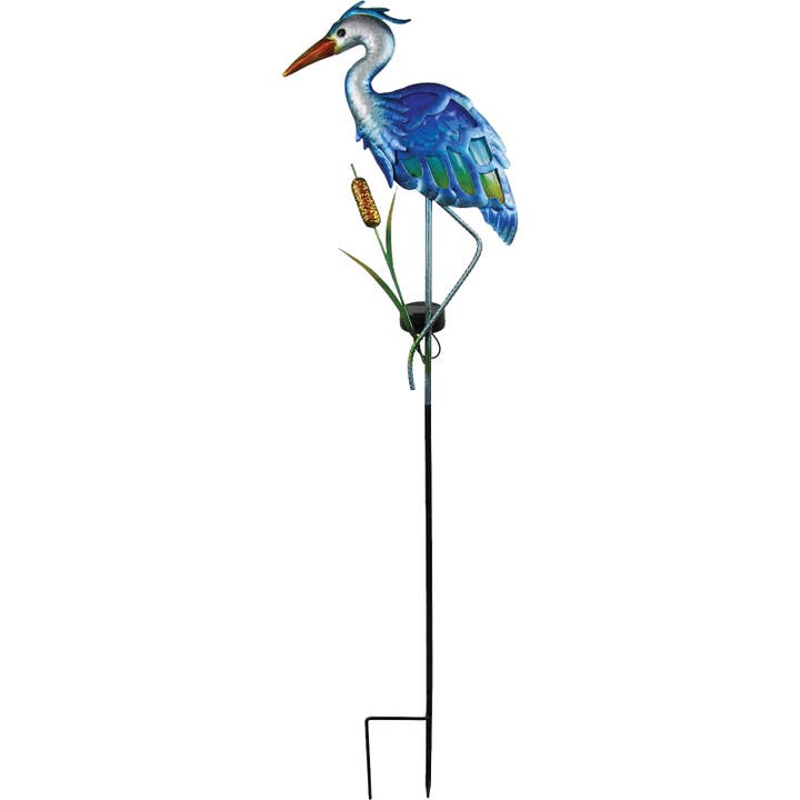 Santa’s Workshop Inc. - Wholesale Garden/Lawn Stake - 39" Solar Glass Blue Heron Stake