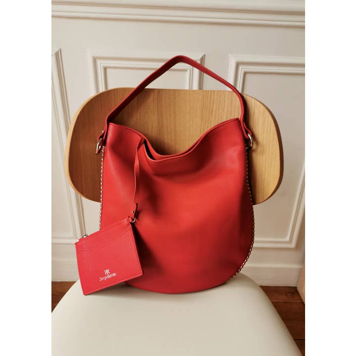 JULIA PARIS - Wholesale Shoulder Bag - Women's - Rounded grained leather bag with pearl decorations5