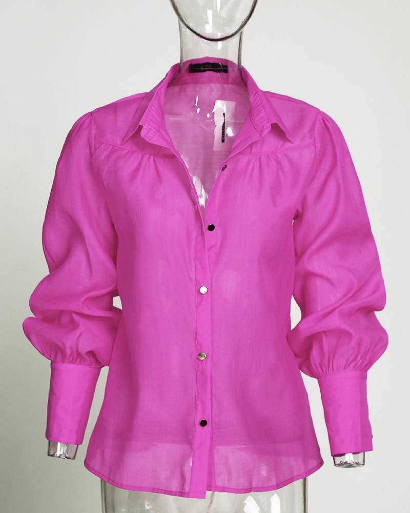 HOT PINK Chic Lantern Sleeve Button-Up Shirt for Everyday Boutique St for wholesale on Faire2
