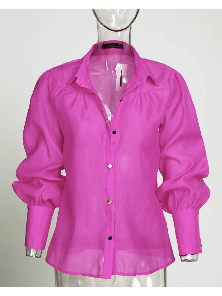 HOT PINK Chic Lantern Sleeve Button-Up Shirt for Everyday Boutique St for wholesale on Faire2