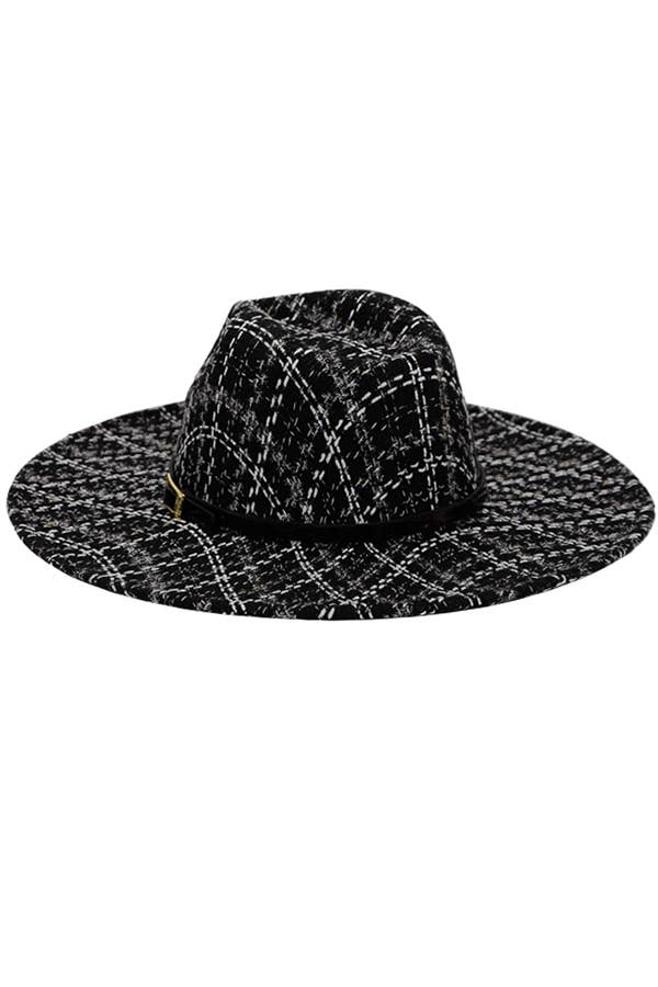 Cap Zone – wholesale Fedora - Unisex – Glansigt bälte dekor Pläd Tinsel Tweed tyg bred Rancher Hat6