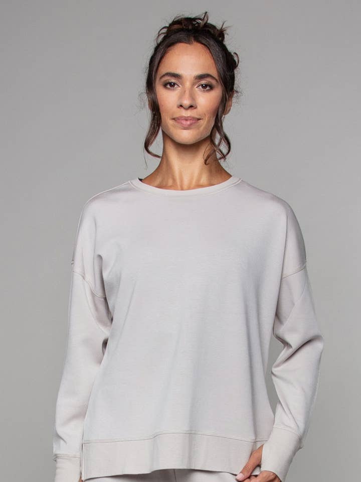 Supersoft Longline Sweatshirt Oat for wholesale by Born Nouli Activewear