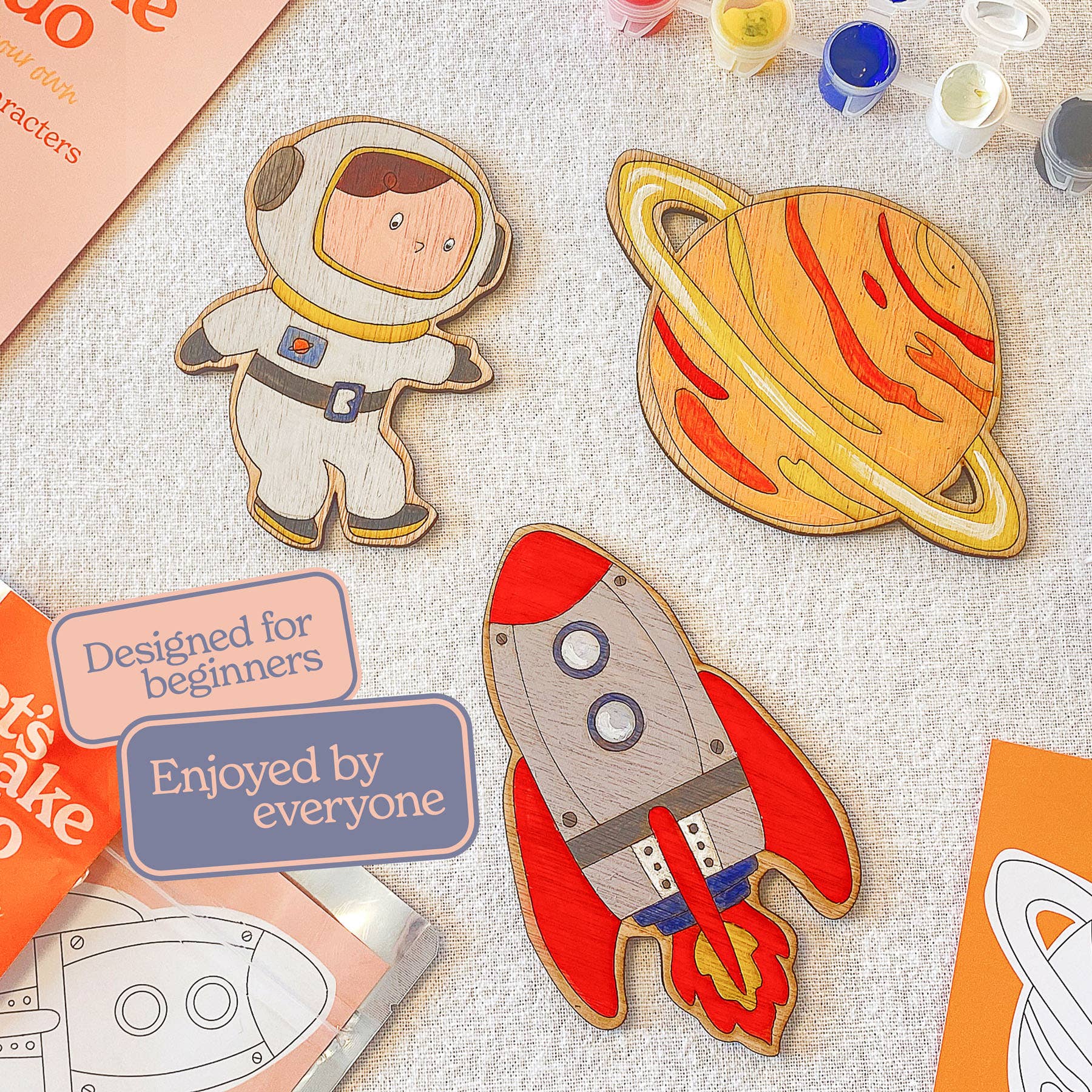 Let's Make & Do – wholesale DIY craft kit – Child – Paint Your Own Wooden Space Explorers Kit6