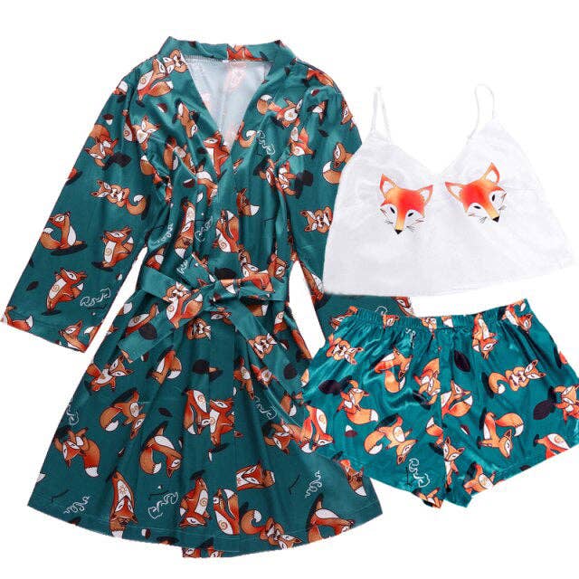 The Lounge Edit - Wholesale Sleepwear Set - Women's - 3 Piece Pajama Set Womens Kimono Bathrobe Satin6