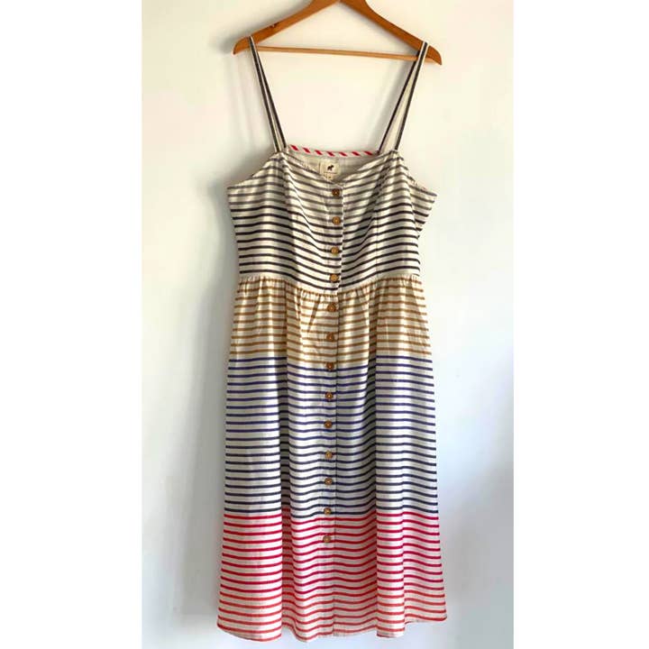 The Indian Bazaar - Wholesale Dress - Women's - Womens Striped Sun Dress - Button Down Midi, Straps, Pockets12