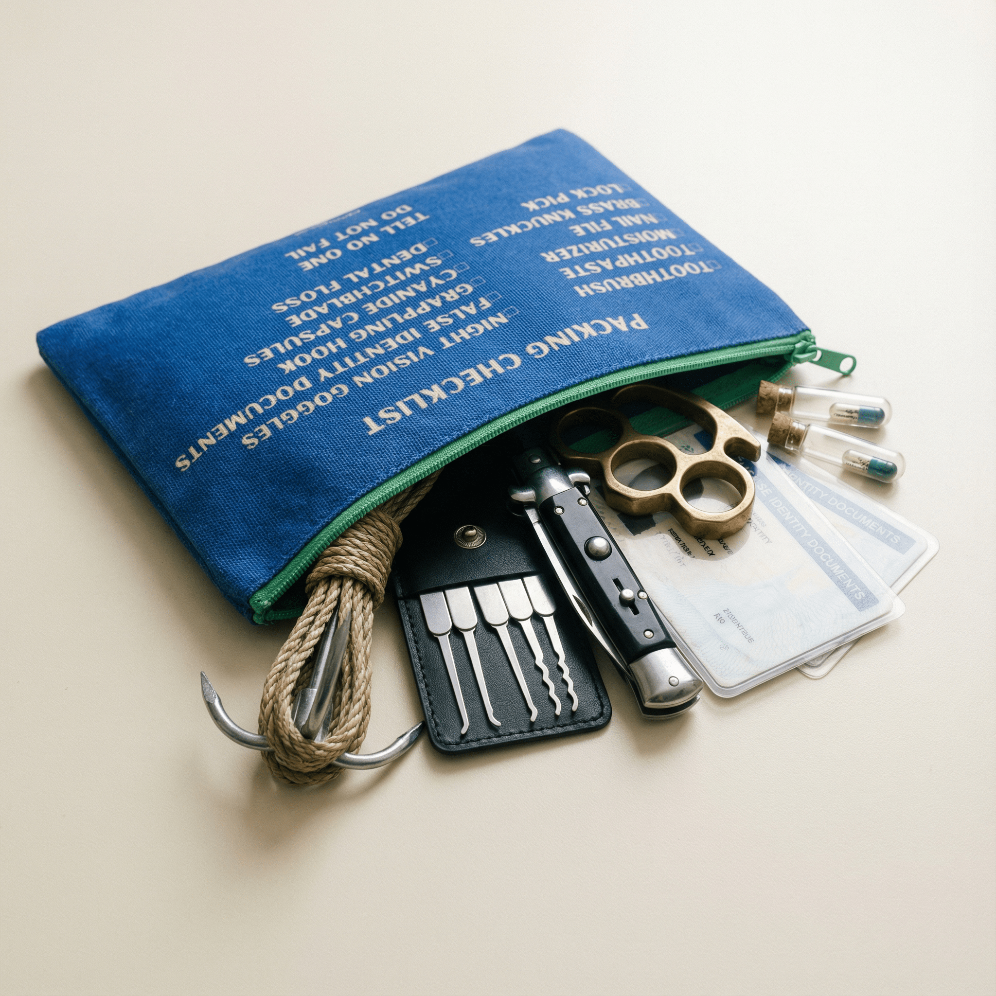 GetBullish - Wholesale Pencil Case/Pouch - GetBullish Secret Agent Packing Checklist Canvas Zipper Pouch 9.5" x 7" | Cosmetics Bag or Pencil Case1