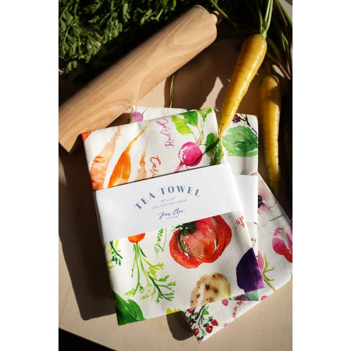 Jean Choe Art & Design - Wholesale Tea Towel - Vegetable Medley Tea Towel. Watercolor Veggie Kitchen Towel.9