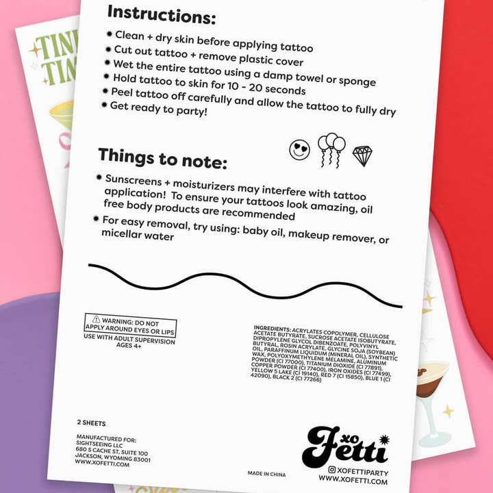 xo, Fetti - Wholesale Temporary Tattoo - Extra Dirty Martini Temporary Tattoos | 50 Pack, Cheers7