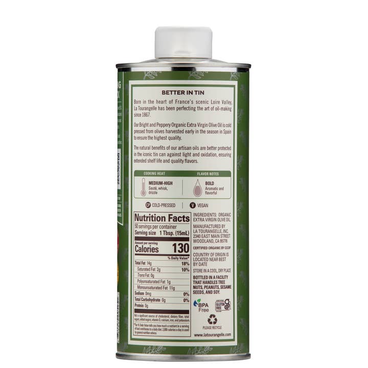 La Tourangelle - Wholesale Olive Oil - Organic Bright & Peppery Extra Virgin Olive Oil - 6 Units10
