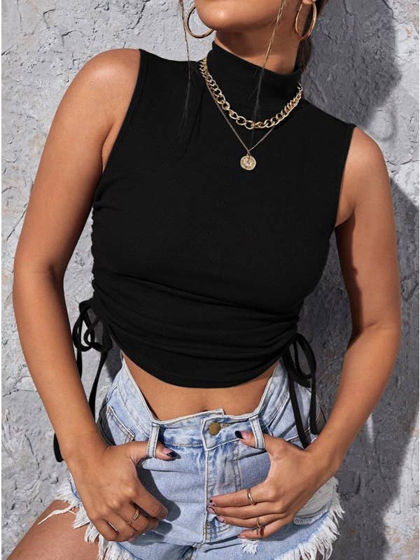 Rosa Clothing - Wholesale Knit Top - Women's - Drawstring High-Neck Sleeveless Knitted Vest Top4