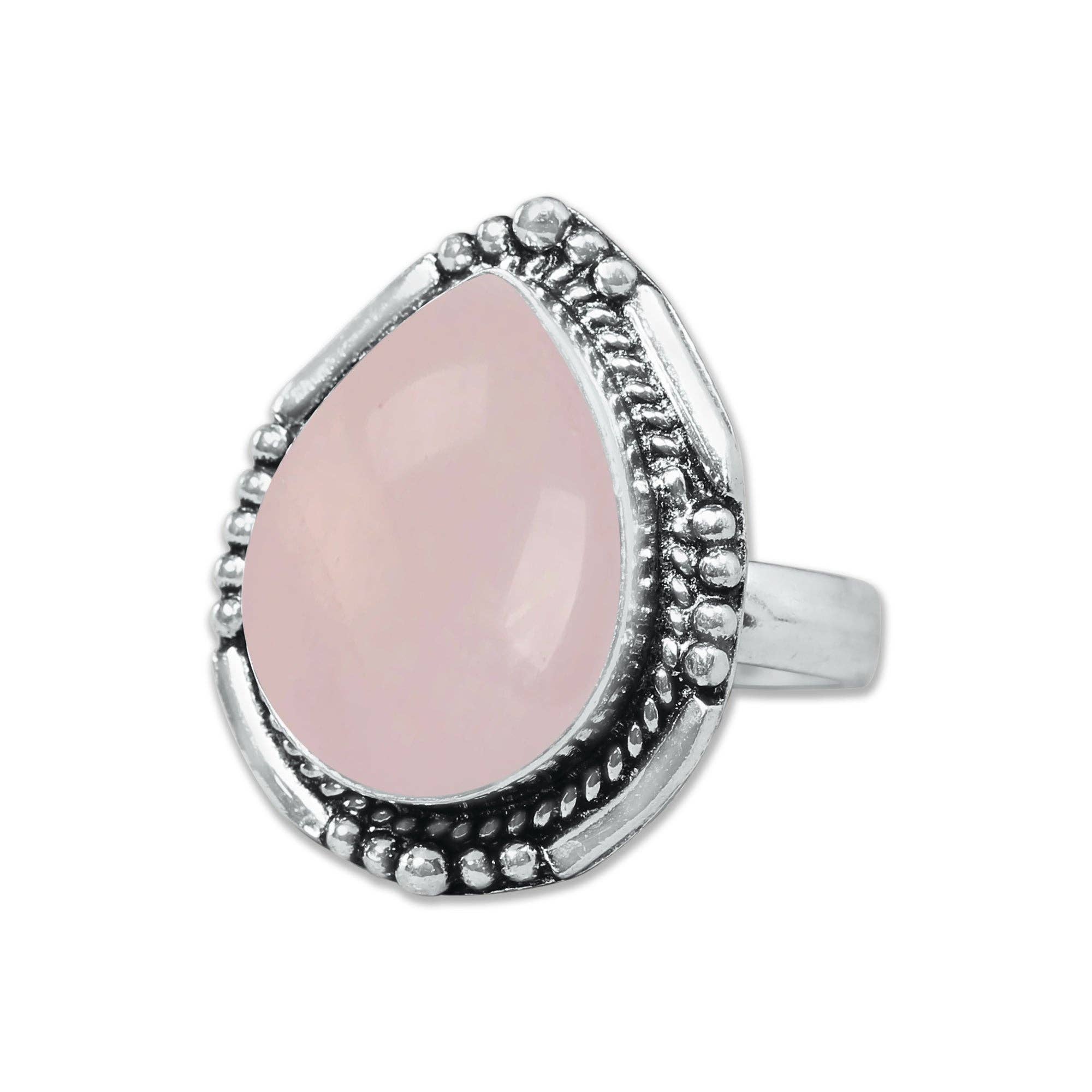 Handmade Jewels – wholesale Cocktail/Statement Ring – Rosenkvartsringar – Silverpläterade, Handgjorda, Mjuk Rosa (US Storlekar 6–10, Ej Justerbara)3