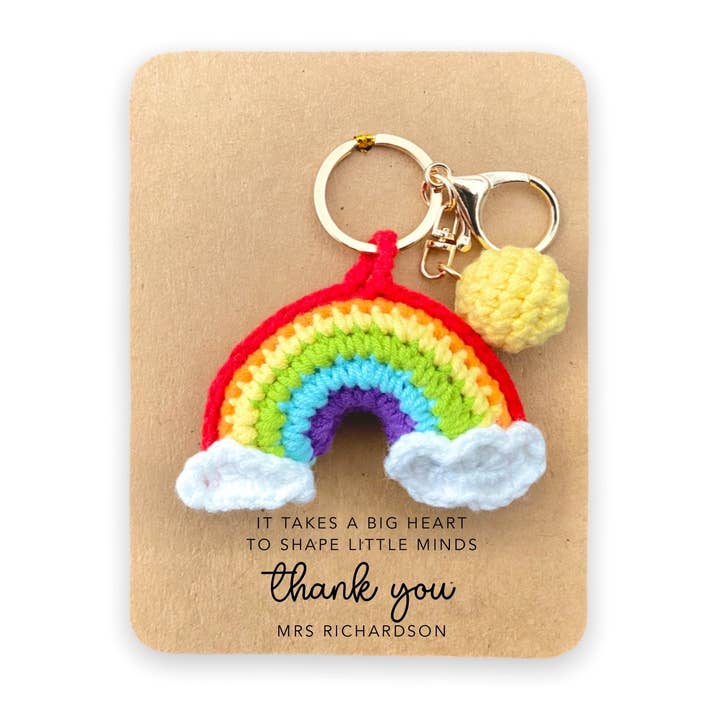 Thank You Gift For Teachers, Personalised Teacher Card, Card For Teaching Assistant, Rainbow Nursery Card, School Teacher Gift Keyring, for wholesale by Fifi's Handcrafted