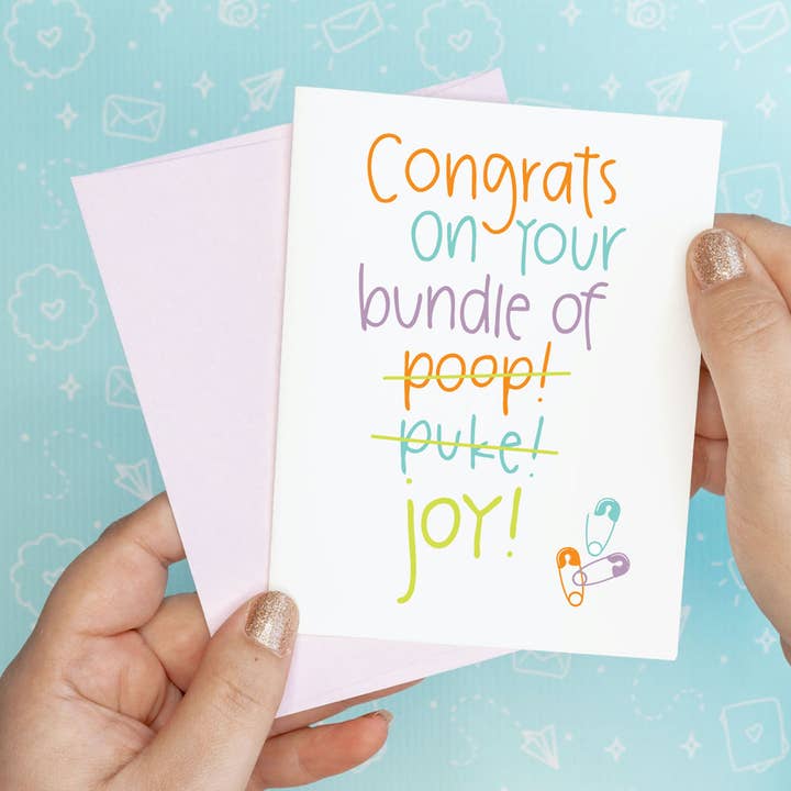 Bundle of Joy New Baby Funny Recycled Greeting Card for wholesale by Colette Paperie