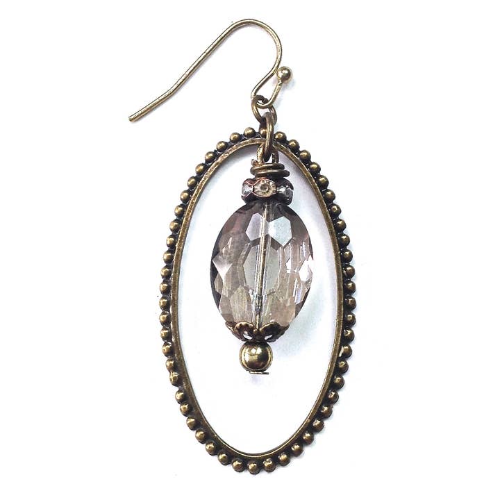 Lost & Found Trading - Wholesale Dangle Earrings - TCM361 ER-Bead Edge Oval w/Glass Dangle
