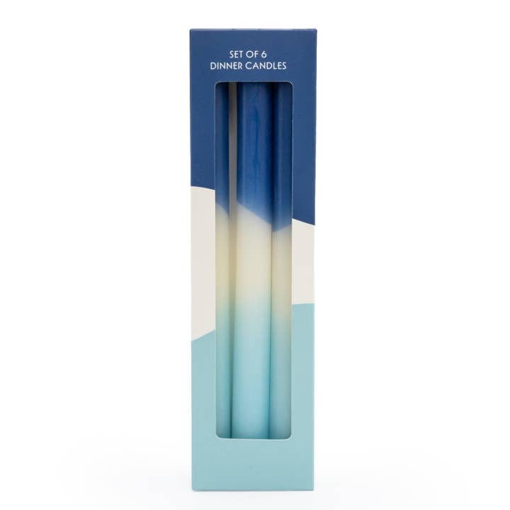 Set of 6 Dinner Candles Two Tone Blue in Box 6PK for wholesale by Candlelight Products Ltd