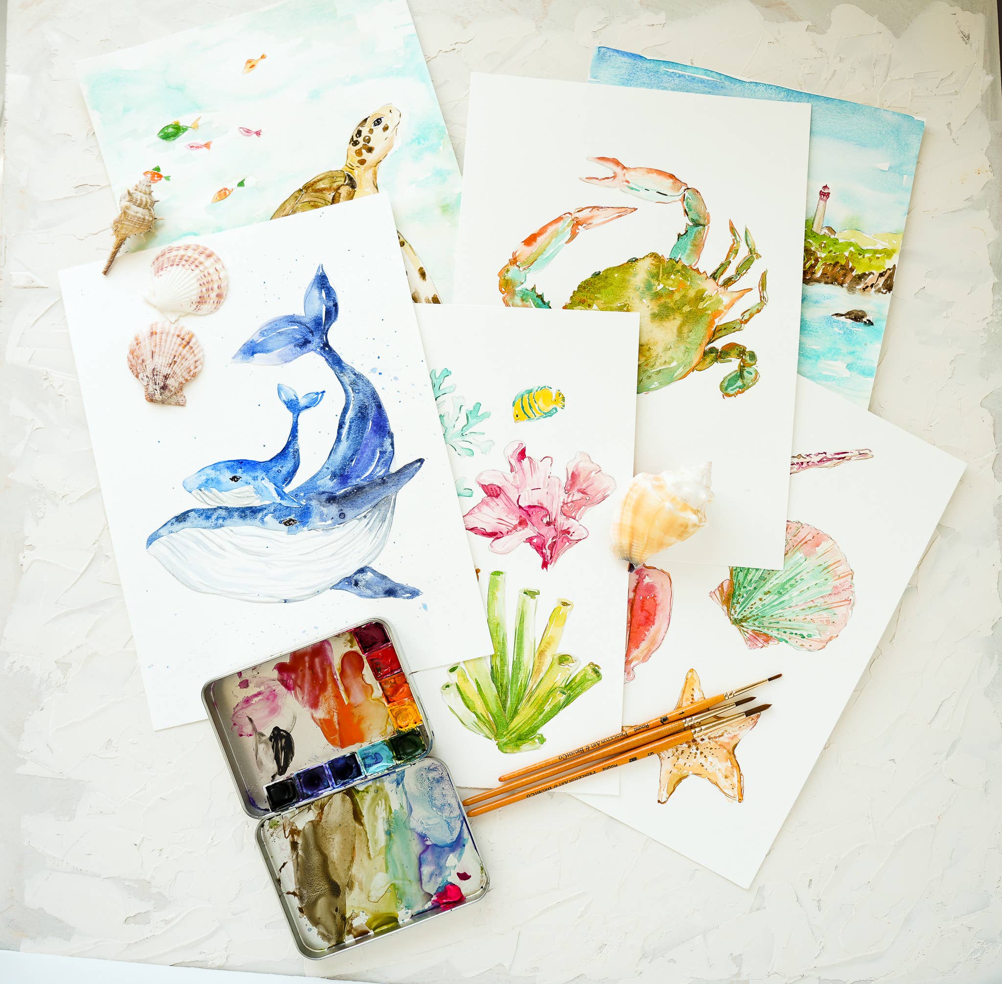Jean Choe Art & Design - Wholesale Sketchbook/Sketchpad - Watercolor Workbook: Seashores & Ocean Outlined Designs11