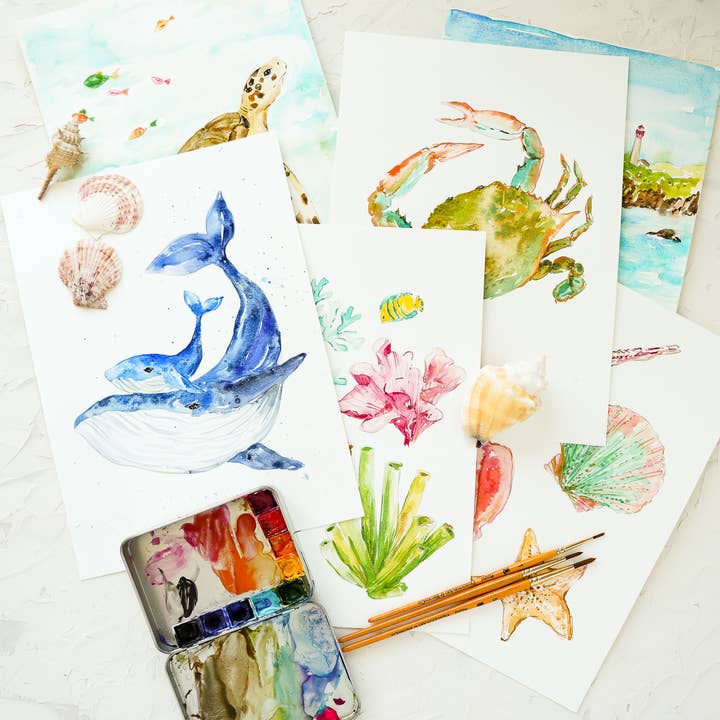 Jean Choe Art & Design - Wholesale Sketchbook/Sketchpad - Watercolor Workbook: Seashores & Ocean Outlined Designs11