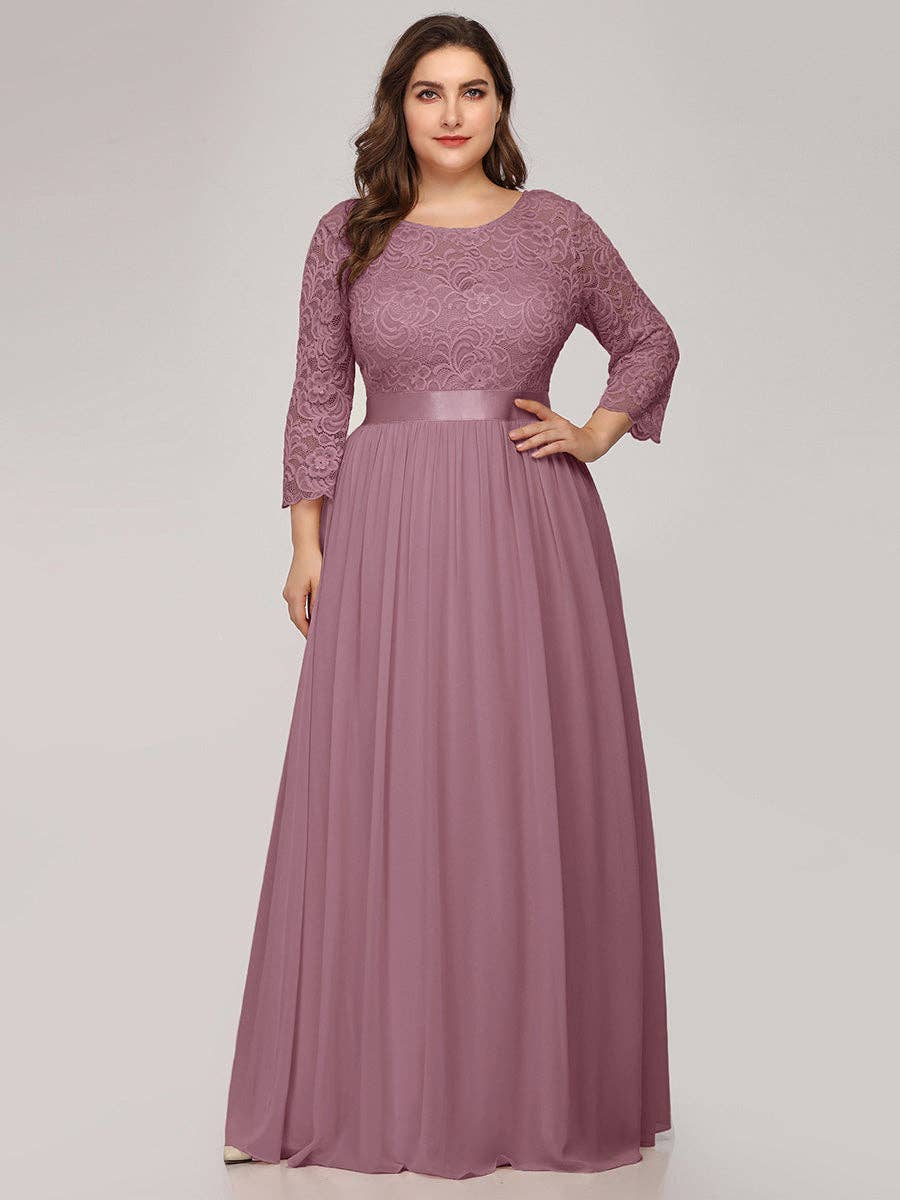 Ever-Pretty - Vente Robe de soirée – femme - Robe de demoiselle d'honneur en dentelle grande taille avec manches longues en dentelle7