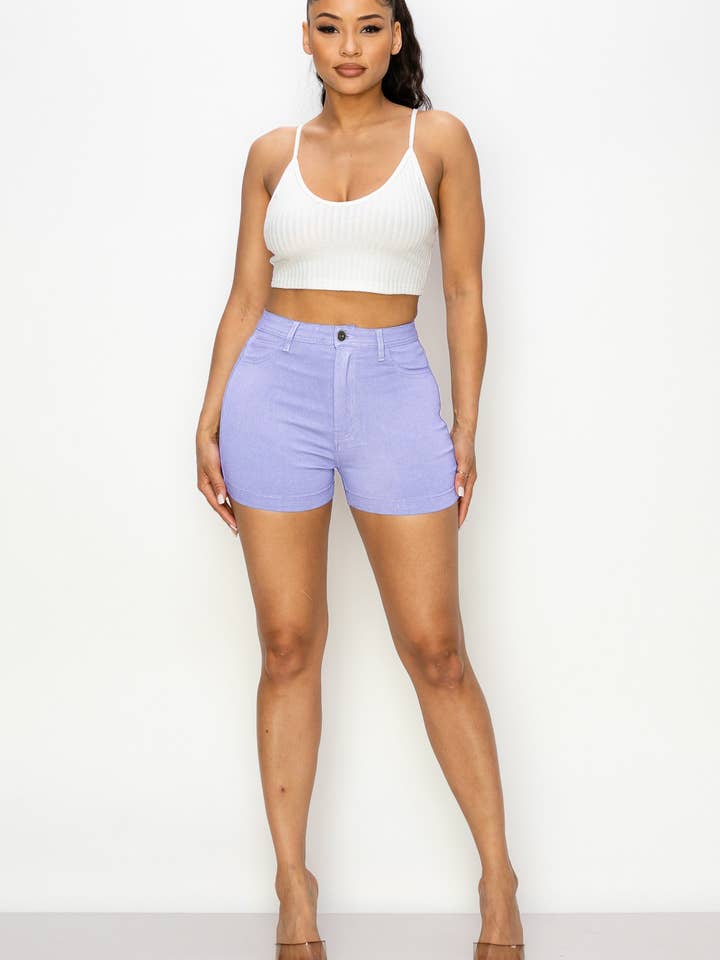 PANTALONES CORTOS SEXYS DE COLORES SUPER ELÁSTICOS DE TIRO ALTO 12 COLORES para venta al por mayor de Denim Zone U.S.A.