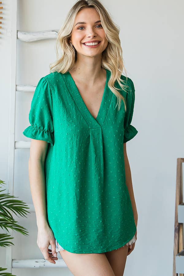 7th Ray - Vendita all'ingrosso Camicetta - Donna - Blusa a maniche corte con volant e scollo a V con pois svizzeri T468325