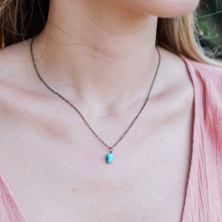 Luna Tide - Wholesale Pendant/charm necklace - Tiny Raw Turquoise Pendant Necklace8