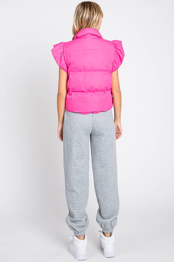 GeeGee x Lovelo - Wholesale Outerwear Vest - Women's - Plus Ruffled Sleeve Puffer Vest, MJ4501PL21