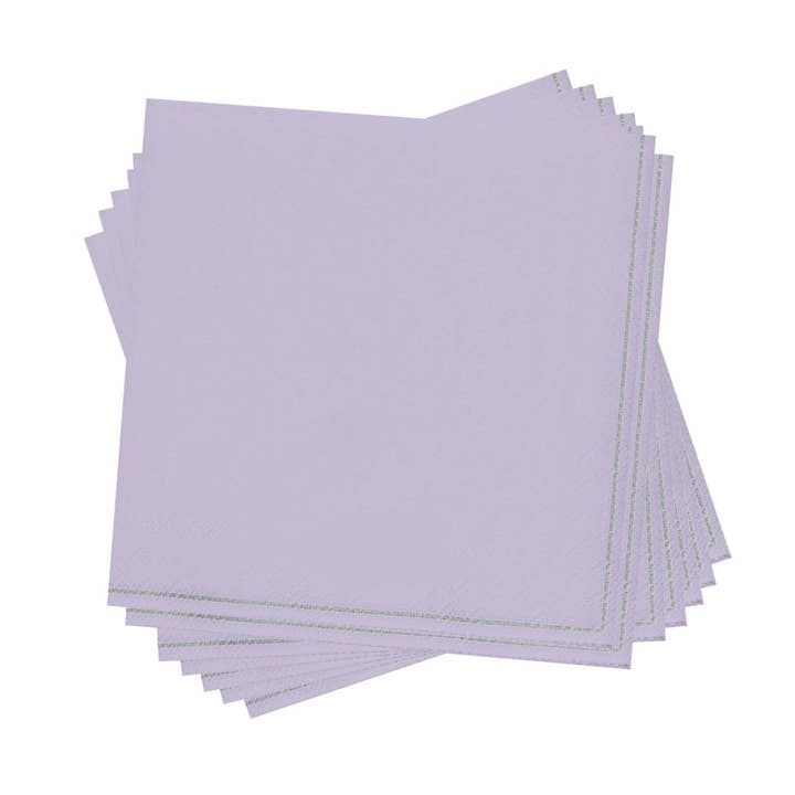 Luxe Party - Wholesale Disposable Napkin - Lavender with Silver Stripe Paper Cocktail Napkins | 20 Napk