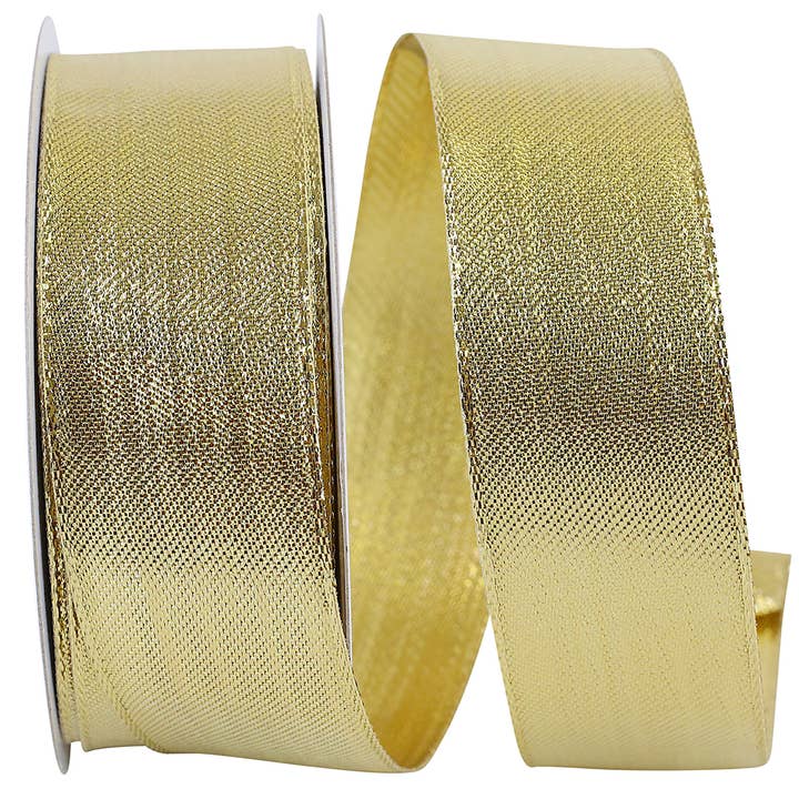 Woven Metallic Lame Wired Edge, Gold, 1-1/2 In, 25 Yards for wholesale by RELIANT RIBBON
