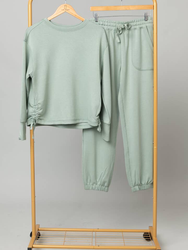 Pine Apparel - Wholesale Lounge Sweatpants/Joggers - Women's - Silky Soft Ruched Side Top + Pull On Jogger Set1