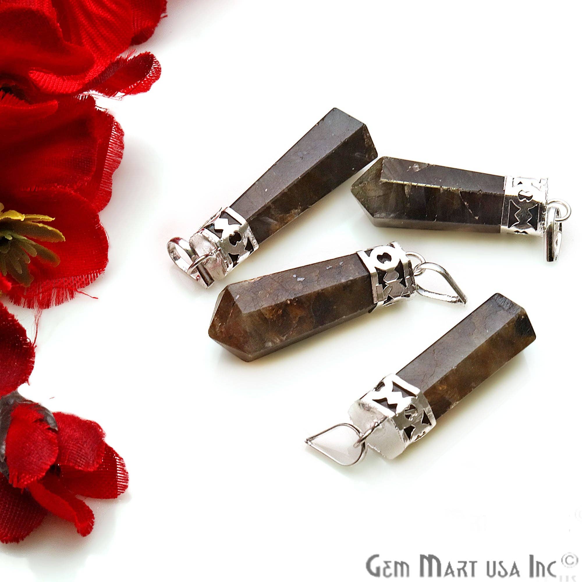 GemMartUSA – wholesale Pendant/charm necklace – DIY Healing Gemstone Silver Pencil Point Ornate Pendant 1pc16