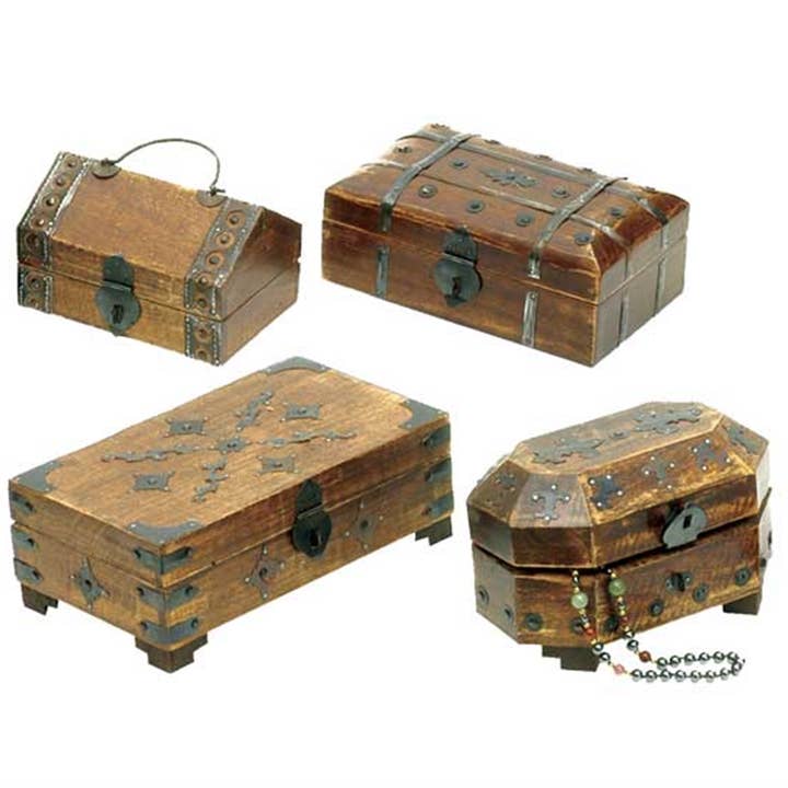Wood & Iron Boxes - Set of 4 all different shape and size for wholesale by R. Expo/Song of India