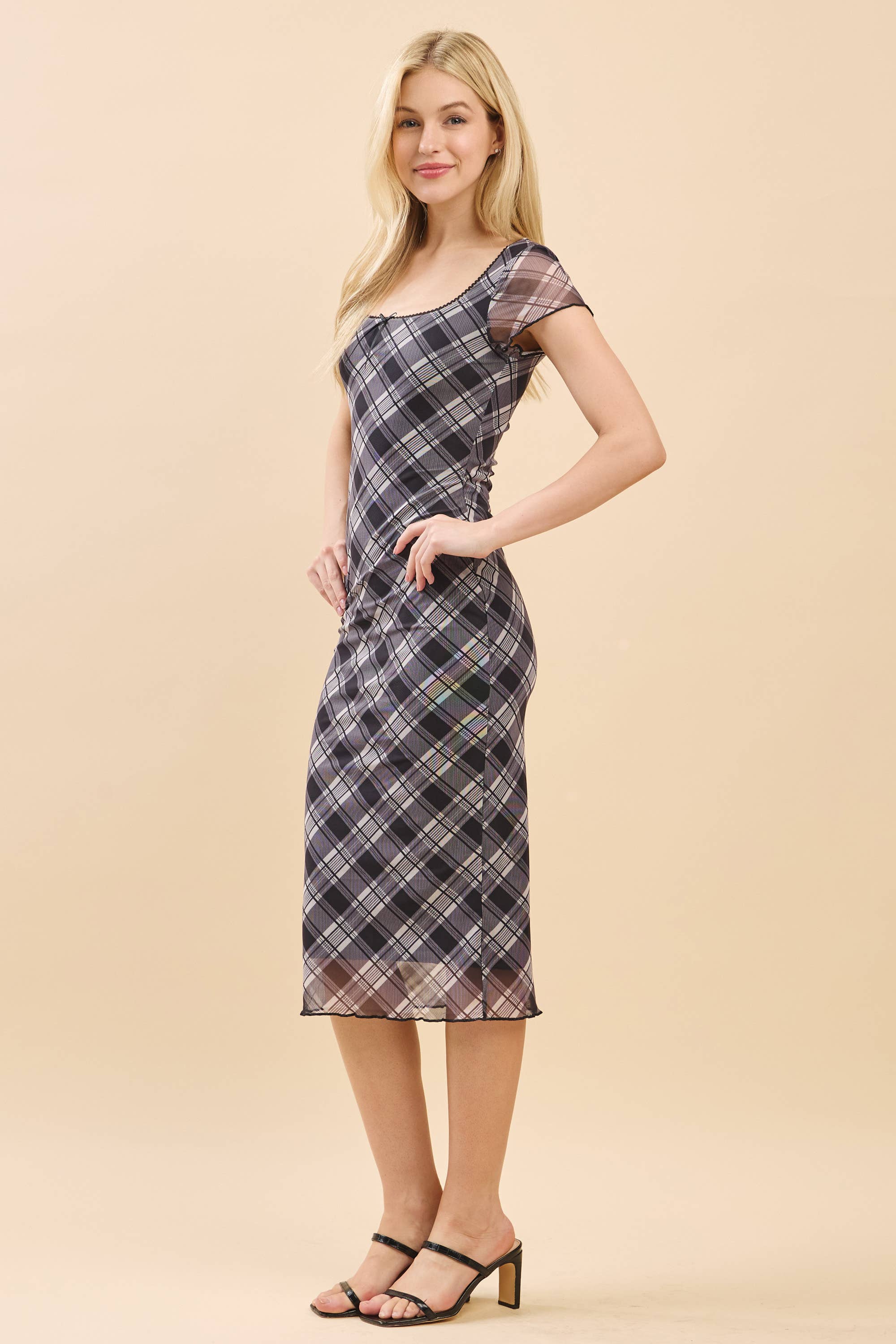 Heart & Hips - Vente Robe – femme - LD56421P - ROBE MIDI IMPRIMÉE À ENCOLURE CARRÉE ET DOUBLURE COMPLÈTE9