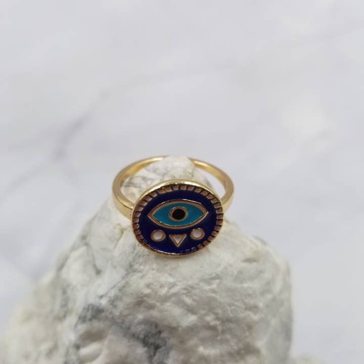 Gold Plated Blue Evil Eye Ring for wholesale by The Pretty Jewellery