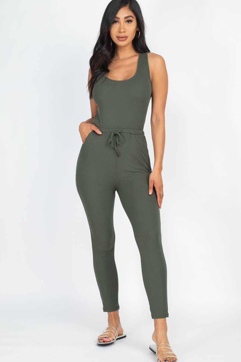 CAPELLA APPAREL - Wholesale Jumpsuit - Dames - Geribbelde mouwloze jumpsuit met trekkoord12