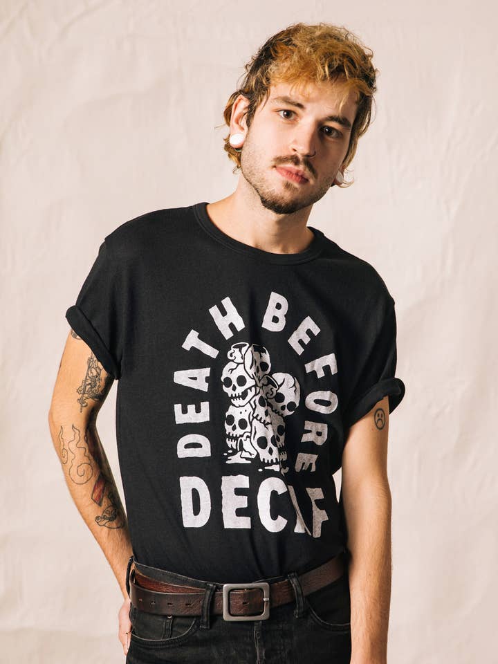 Pyknic - Wholesale Screen Printed T-Shirt - Unisex - Death Before Decaf Coffee Vintage Style Graphic Tee Adults3