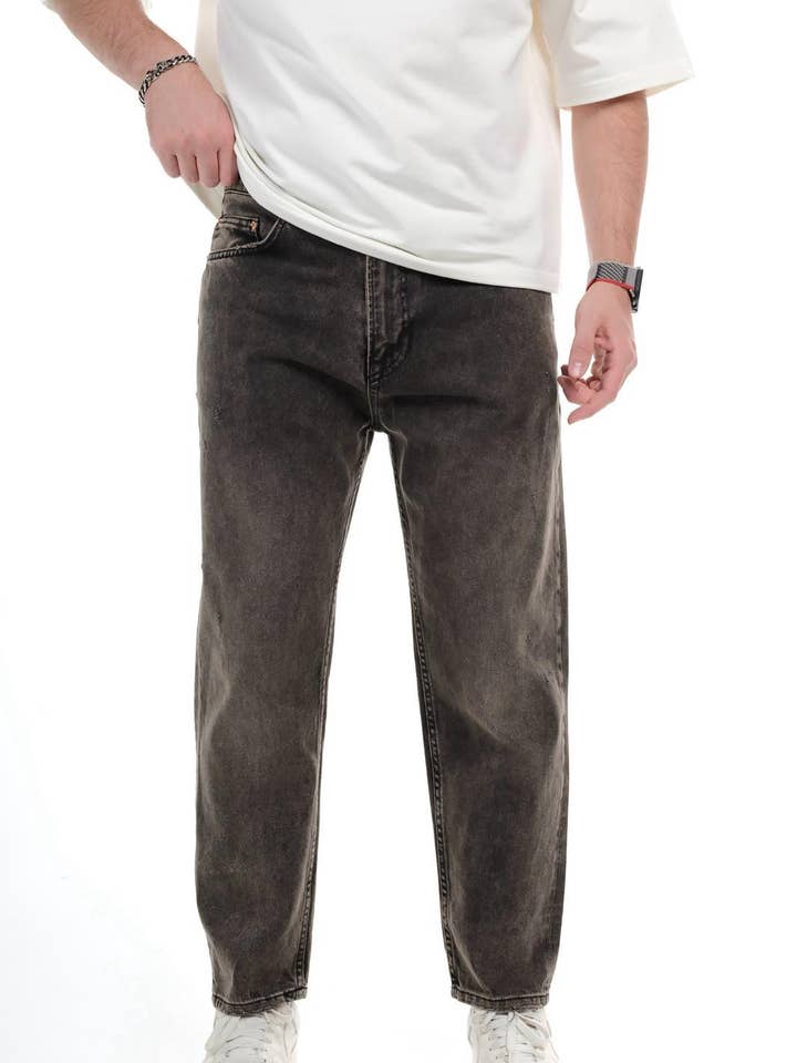 Black Relaxed Fit Washed Jeans 9963 for wholesale by Monocloth